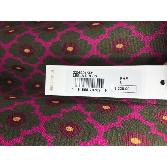 Trina Turk Floral A Line Mock Neck Criss Cross Strap Back Knit Dress Large NEW - Picture 6 of 8